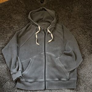 Aerie Gray Hooded Zip-Up Sweatshirt